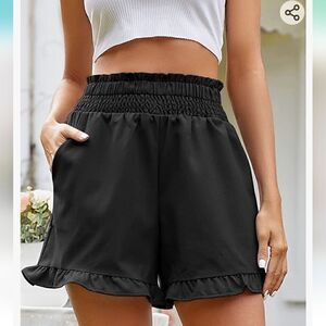 Women's Casual Elastic High Waist Ruffle Hem Shorts Size S